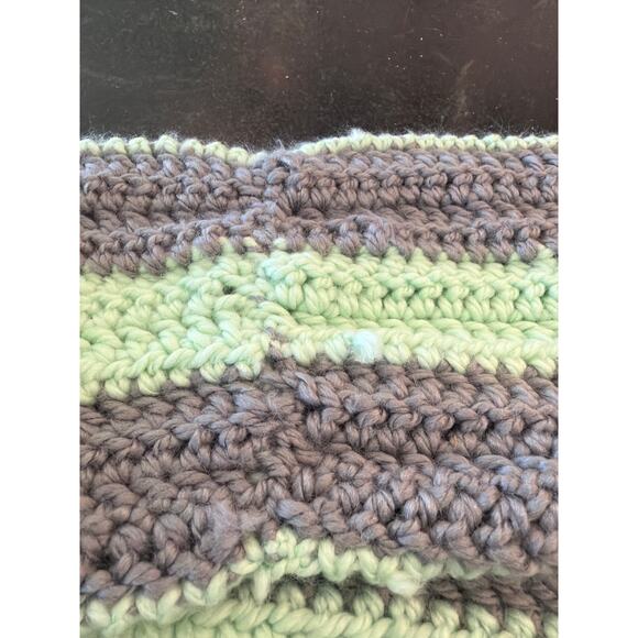 hand crocheted infinity scarf mint green and gray 8" w x 32" (doubled) - Picture 5 of 6